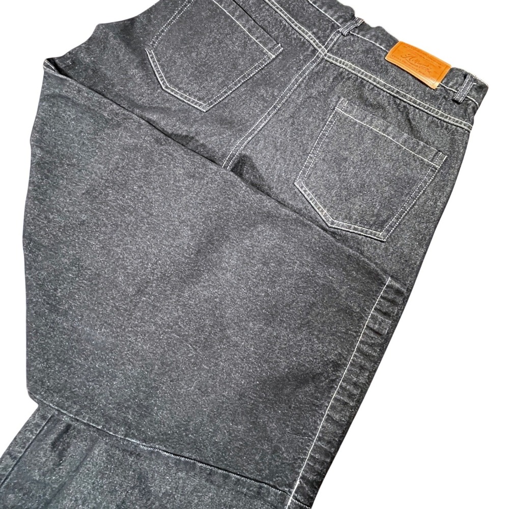 Aelfric Eden Men 34 Wide Leg Baggy Jeans Black Contrast Stitch Pleated Fit 33x28